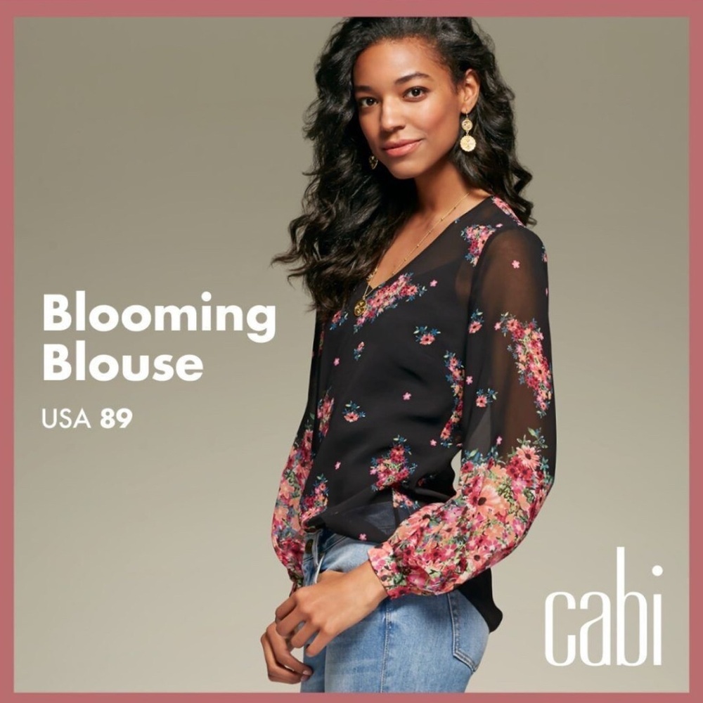 CAbi  Blooming Blouse with Pink Floral Design